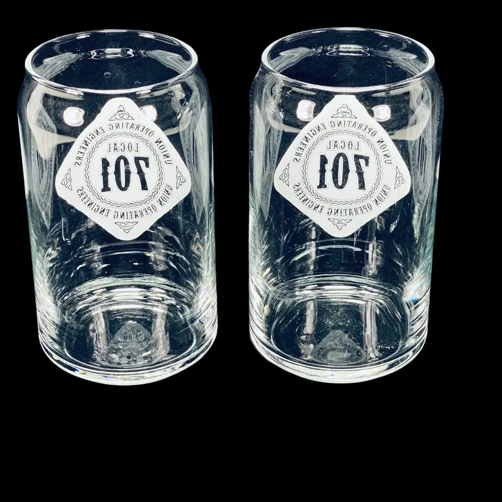 Local 701 Union Operating Engineers Set of 2 Beer Can Shape Glass Tumblers 16 oz
